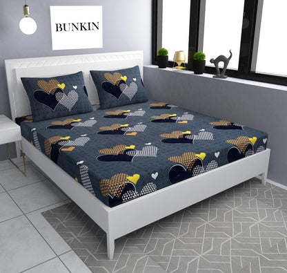 BLACK HEART Premium  Fitted Elastic Bedsheet With Two Pillow Covers (72X78X Upto 10 Inches) & 360 Degree Elasticated