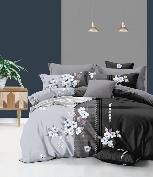 BLACK AND GREY Premium  Fitted Elastic Bedsheet With Two Pillow Covers (72X78X Upto 10 Inches) & 360 Degree Elasticated