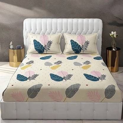 CREAM FEATHER Premium  Fitted Elastic Bedsheet With Two Pillow Covers (72X78X Upto 10 Inches) & 360 Degree Elasticated
