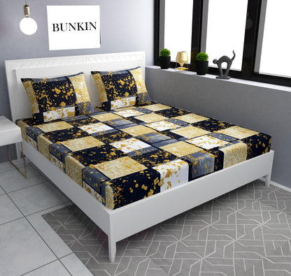 YELLOW CHESS Premium  Fitted Elastic Bedsheet With Two Pillow Covers (72X78X Upto 10 Inches) & 360 Degree Elasticated