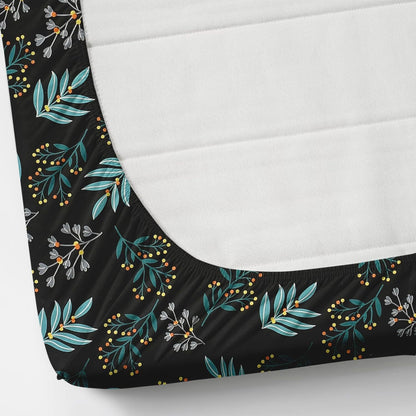 BLACK AND GREEN LEAVES Premium King Size Fitted Elastic Bedsheet With Two Pillow Covers  (72X78X Upto 10 Inches) & 360 Degree Elasticated