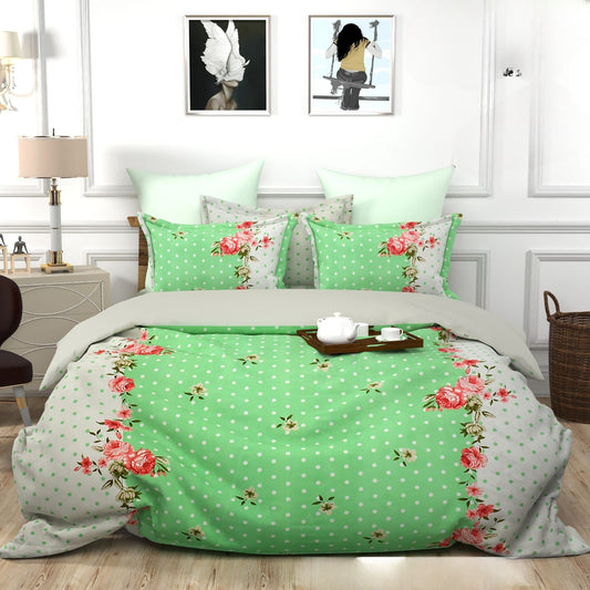 GREEN DOTTED Premium  Fitted Elastic Bedsheet With Two Pillow Covers  (72X78X Upto 10 Inches) & 360 Degree Elasticated
