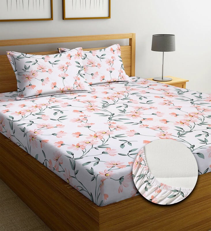 JAIPURI PRINTS Premium  Fitted Elastic Bedsheet With Two Pillow Covers  (72X78X Upto 10 Inches) & 360 Degree Elasticated