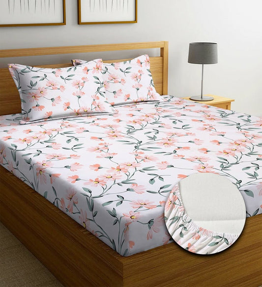 JAIPURI PRINTS Premium  Fitted Elastic Bedsheet With Two Pillow Covers  (72X78X Upto 10 Inches) & 360 Degree Elasticated