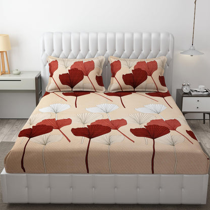 BIG RED LEAVES Premium  Fitted Elastic Bedsheet With Two Pillow Covers  (72X78X Upto 10 Inches) & 360 Degree Elasticated