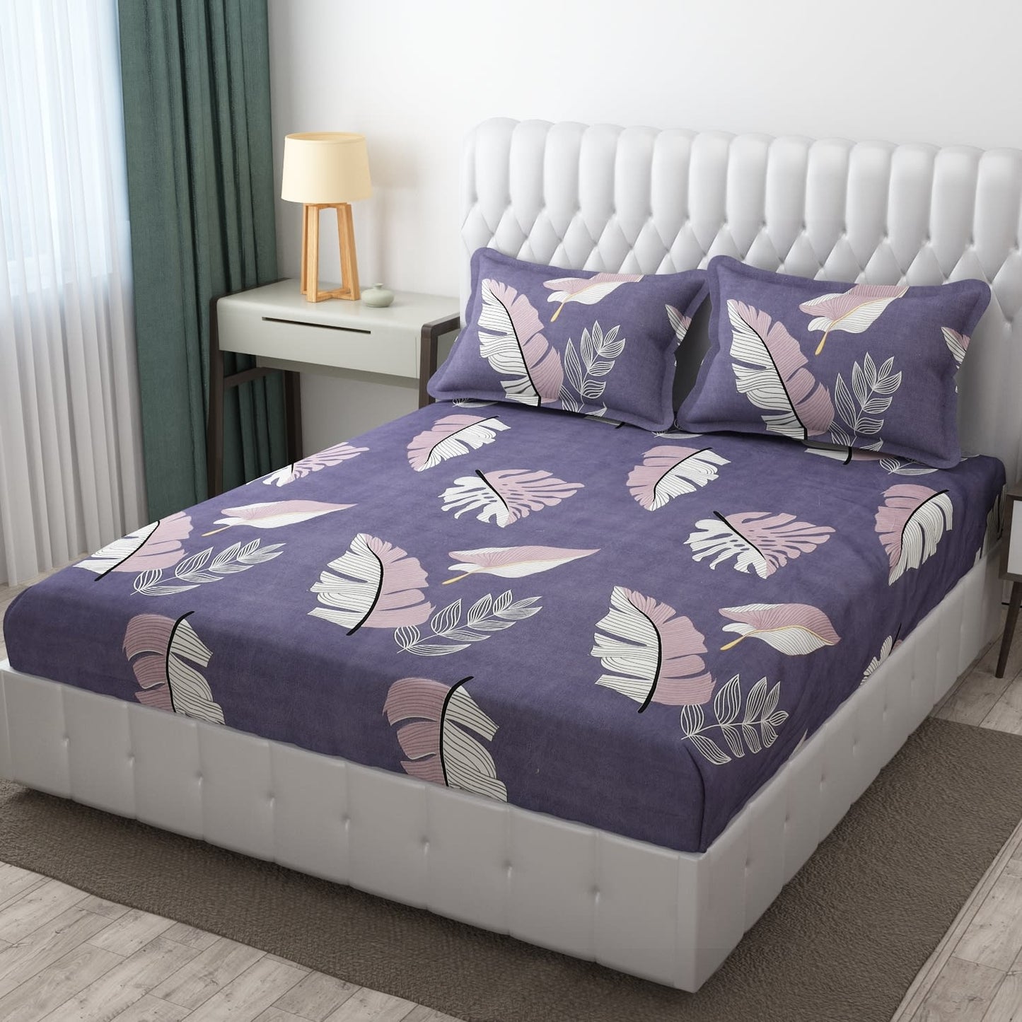 Premium  Fitted Elastic Bedsheet With Two Pillow Covers  (72X78X Upto 10 Inches) & 360 Degree Elasticated