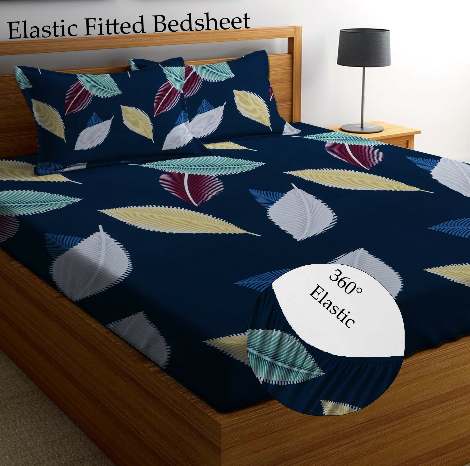BLUE PETALS Premium King Size Fitted Elastic Bedsheet With Two Pillow Covers  (72X78X Upto 10 Inches) & 360 Degree Elasticated