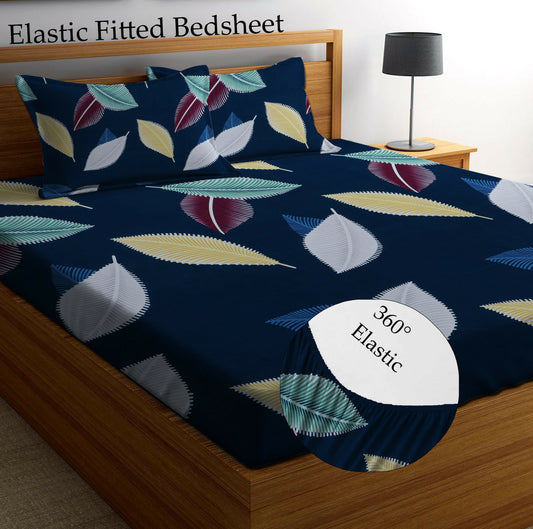 BLUE PETALS Premium King Size Fitted Elastic Bedsheet With Two Pillow Covers  (72X78X Upto 10 Inches) & 360 Degree Elasticated