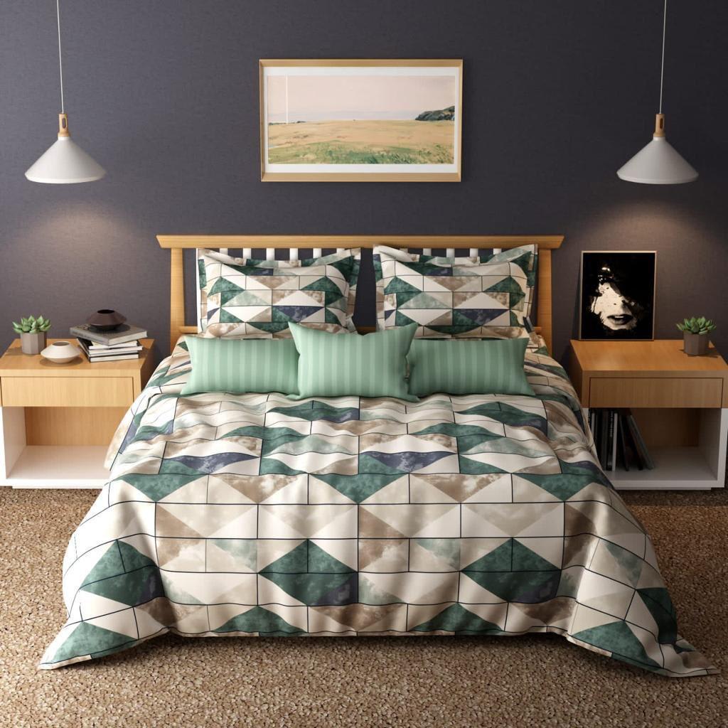 GEOMETRIC Premium  Fitted Elastic Bedsheet With Two Pillow Covers  (72X78X Upto 10 Inches) & 360 Degree Elasticated