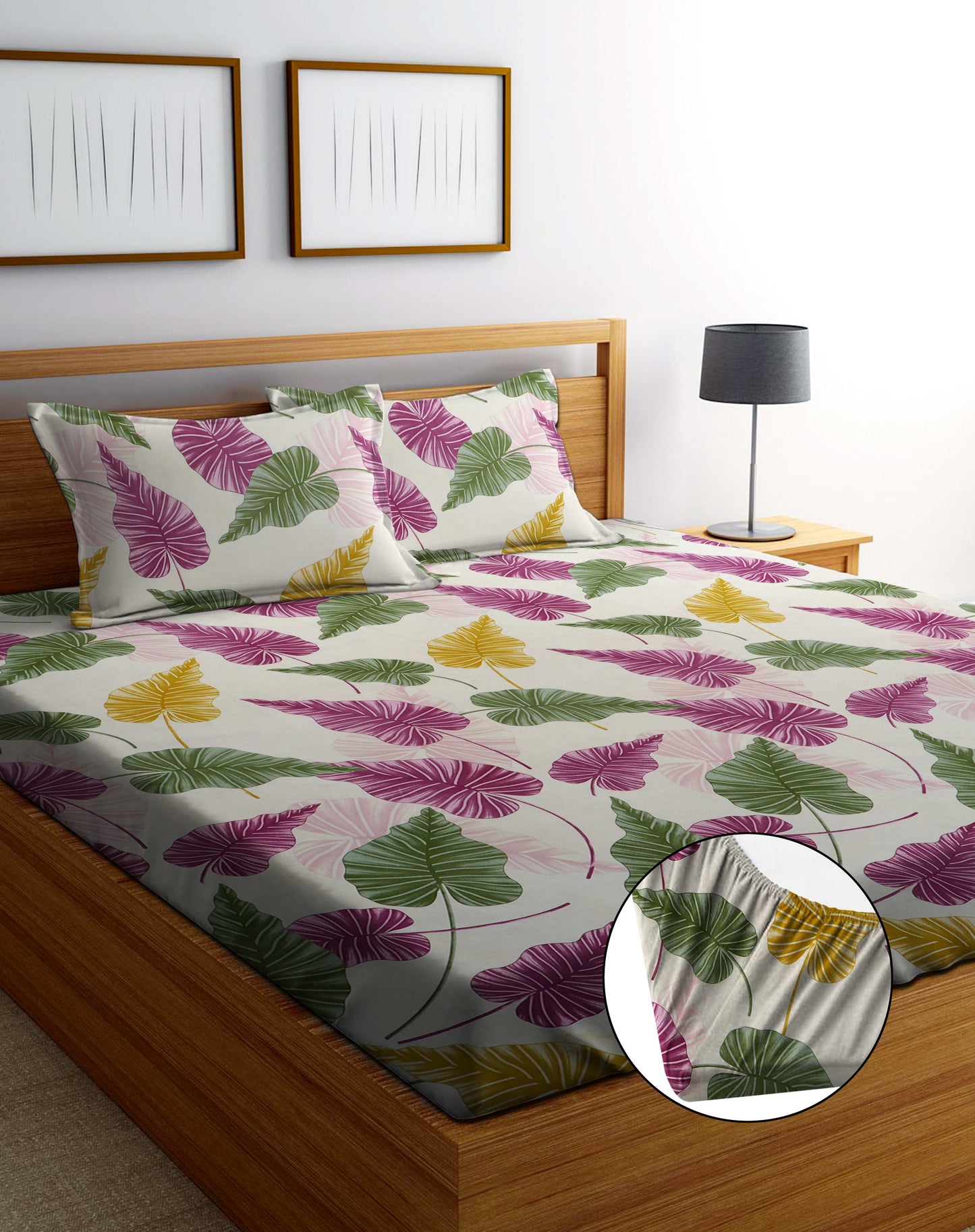 P&G Premium King Size Fitted Elastic Bedsheet With Two Pillow Covers  (72X78X Upto 10 Inches) & 360 Degree Elasticated