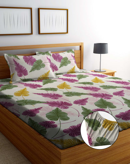 P&G Premium King Size Fitted Elastic Bedsheet With Two Pillow Covers  (72X78X Upto 10 Inches) & 360 Degree Elasticated
