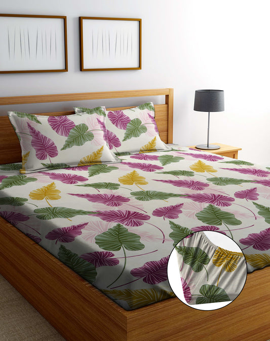P&G Premium King Size Fitted Elastic Bedsheet With Two Pillow Covers  (72X78X Upto 10 Inches) & 360 Degree Elasticated
