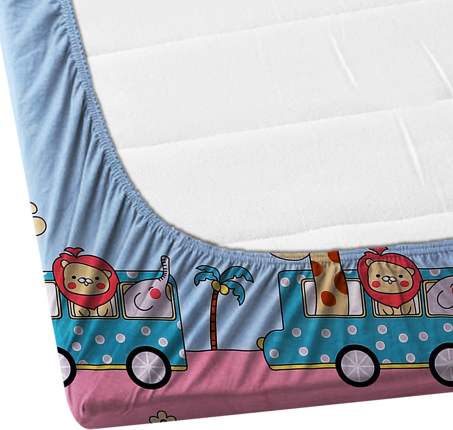 PINK GIRAFFE Premium  Fitted Elastic Bedsheet With Two Pillow Covers  (72X78X Upto 10 Inches) & 360 Degree Elasticated