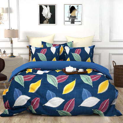 BLUE LEAVES Premium  Fitted Elastic Bedsheet With Two Pillow Covers  (72X78X Upto 10 Inches) & 360 Degree Elasticated