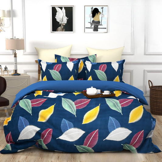 BLUE LEAVES Premium  Fitted Elastic Bedsheet With Two Pillow Covers  (72X78X Upto 10 Inches) & 360 Degree Elasticated