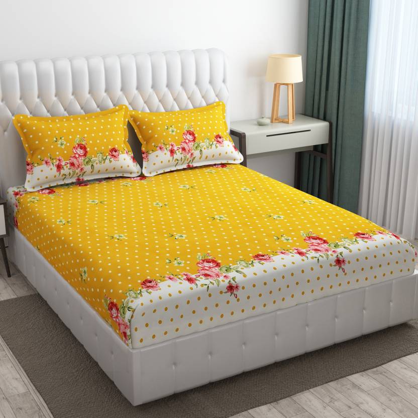 YELLOW DOT Premium  Fitted Elastic Bedsheet With Two Pillow Covers  (72X78X Upto 10 Inches) & 360 Degree Elasticated