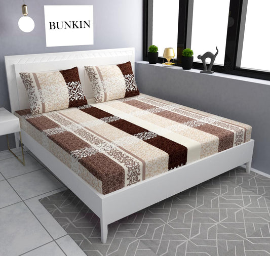 BROWN AND CREAM Premium  Fitted Elastic Bedsheet With Two Pillow Covers  (72X78X Upto 10 Inches) & 360 Degree Elasticated