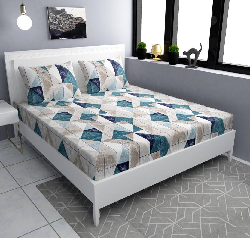 CHECKERED Premium  Fitted Elastic Bedsheet With Two Pillow Covers  (72X78X Upto 10 Inches) & 360 Degree Elasticated