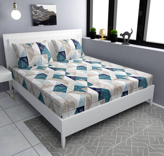 CHECKERED Premium  Fitted Elastic Bedsheet With Two Pillow Covers  (72X78X Upto 10 Inches) & 360 Degree Elasticated
