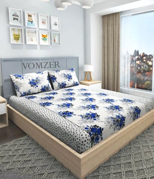 White Base Premium  Fitted Elastic Bedsheet With Two Pillow Covers  (72X78X Upto 10 Inches) & 360 Degree Elasticated