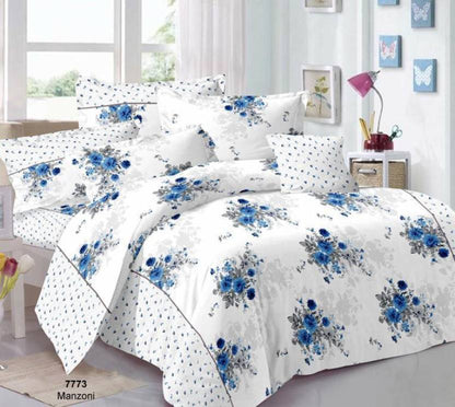 White base Premium  Fitted Floral Bedsheet Multicolor with  2 Pillow Covers (72X78X Upto 10 Inches) & 360 Degree Elasticated | BS