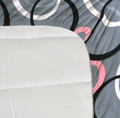 Grey round 220 TC  Fitted Floral Bedsheet Multicolor with 2 Pillow Covers (72X78X Upto 10 Inches) & 360 Degree Elasticated