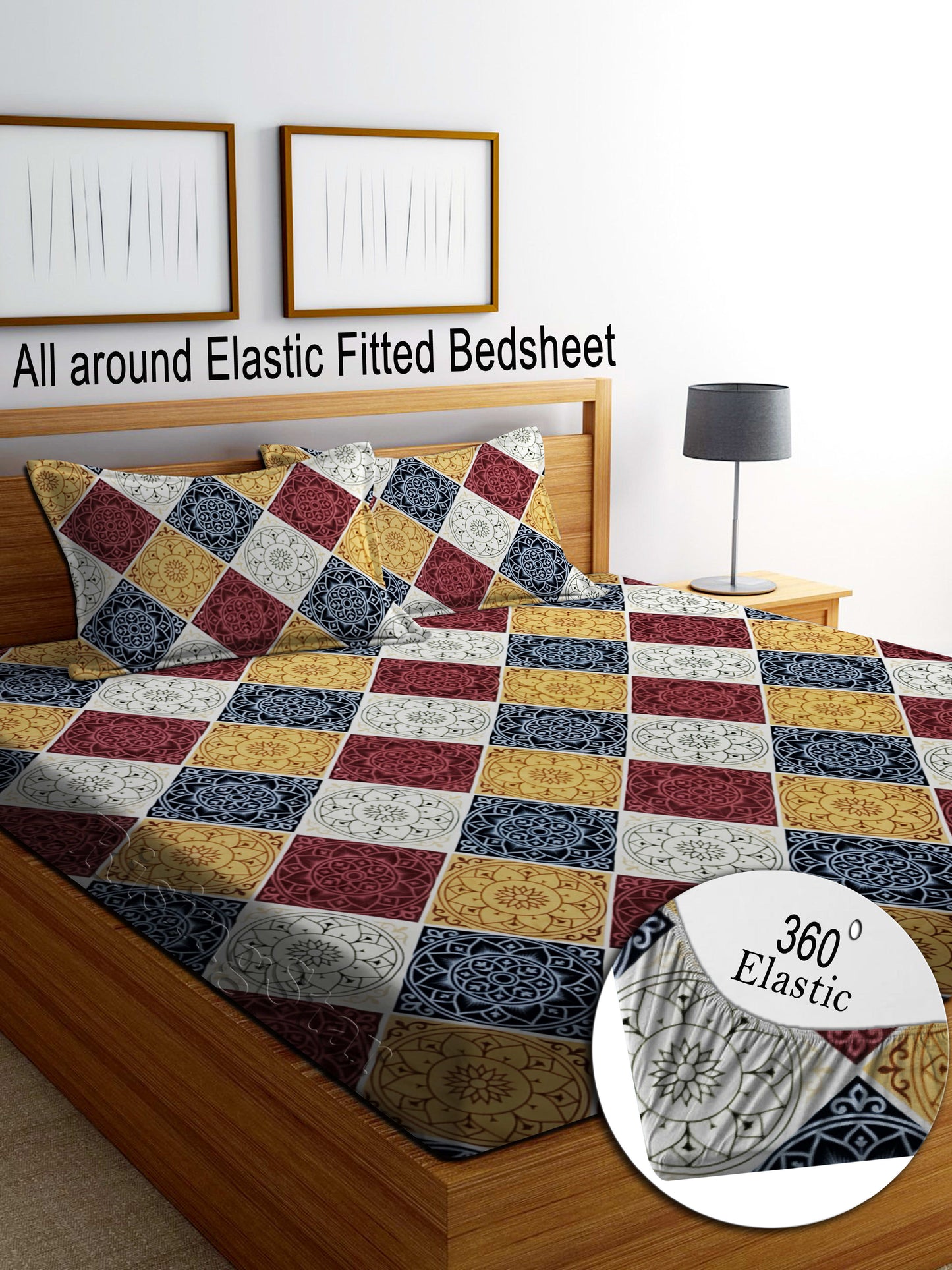 JAIPURI PRINTS Premium  Fitted Floral Bedsheet Multicolor with 2 Pillow Covers (72X78X Upto 10 Inches) & 360 Degree Elasticated