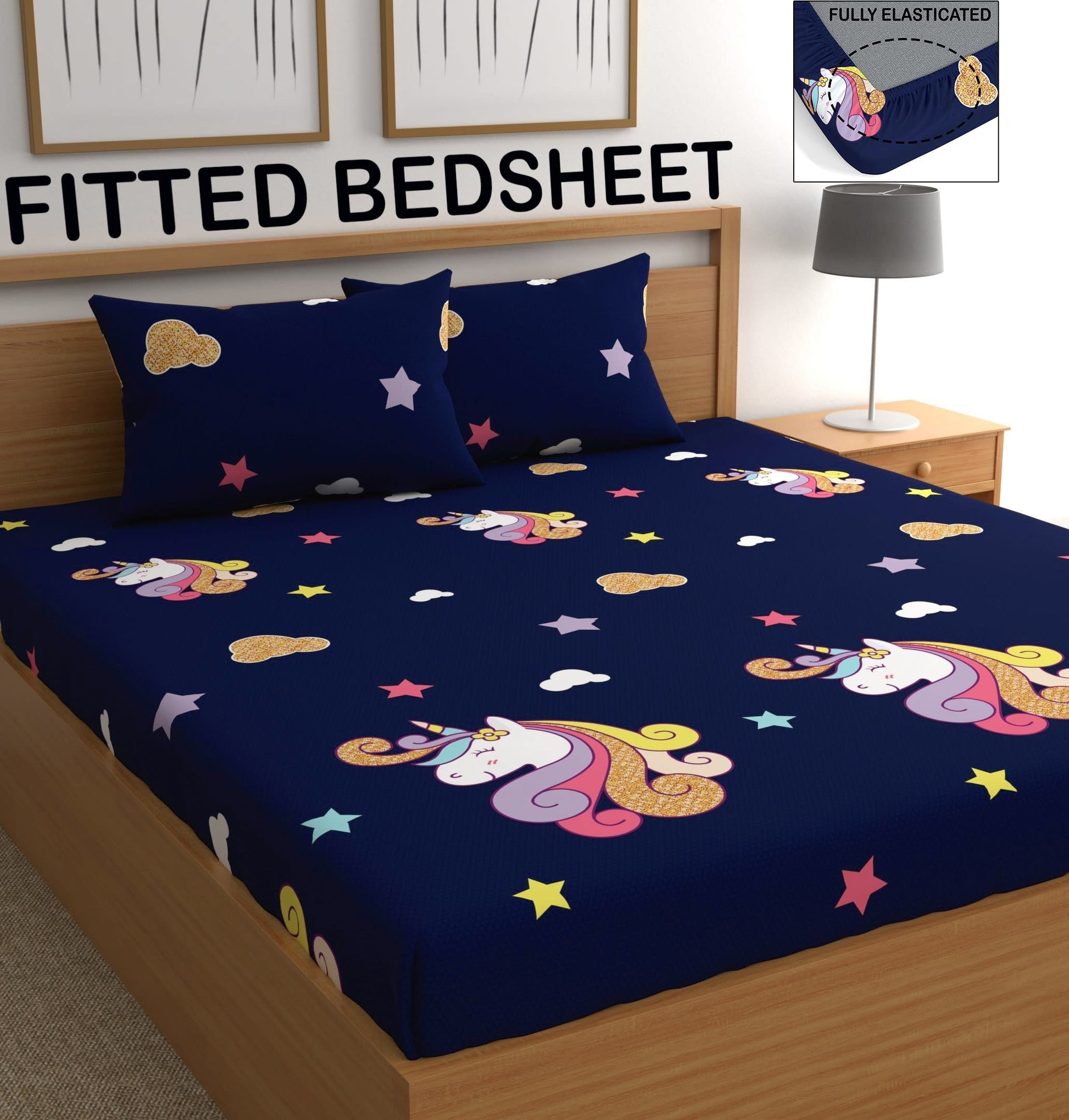 Premium  Fitted KIDS Bedsheet  with 2 Pillow Covers (72X78X Upto 10 Inches) & 360 Degree Elasticated