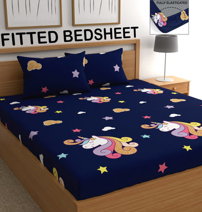 Premium  Fitted KIDS Bedsheet  with 2 Pillow Covers (72X78X Upto 10 Inches) & 360 Degree Elasticated