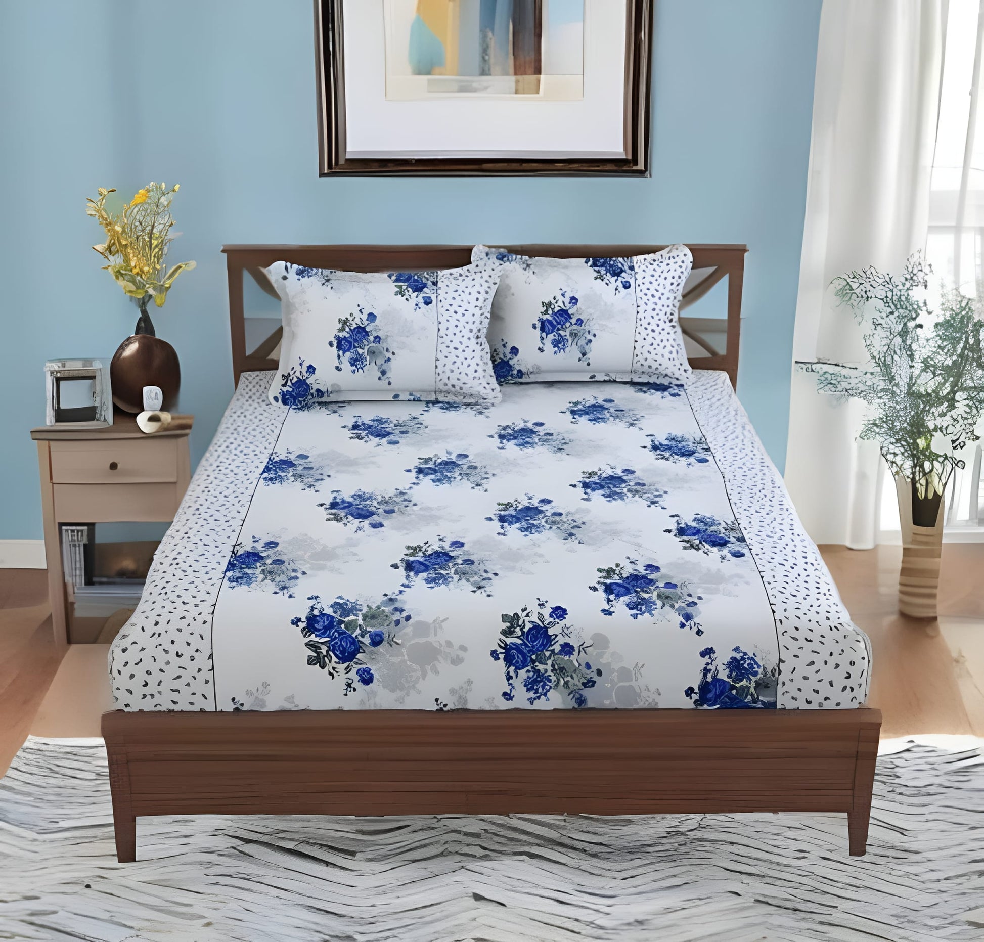 WHITE CLASSIC Premium  Fitted Elastic Bedsheet With Two Pillow Covers (72X78X Upto 10 Inches) & 360 Degree Elasticated