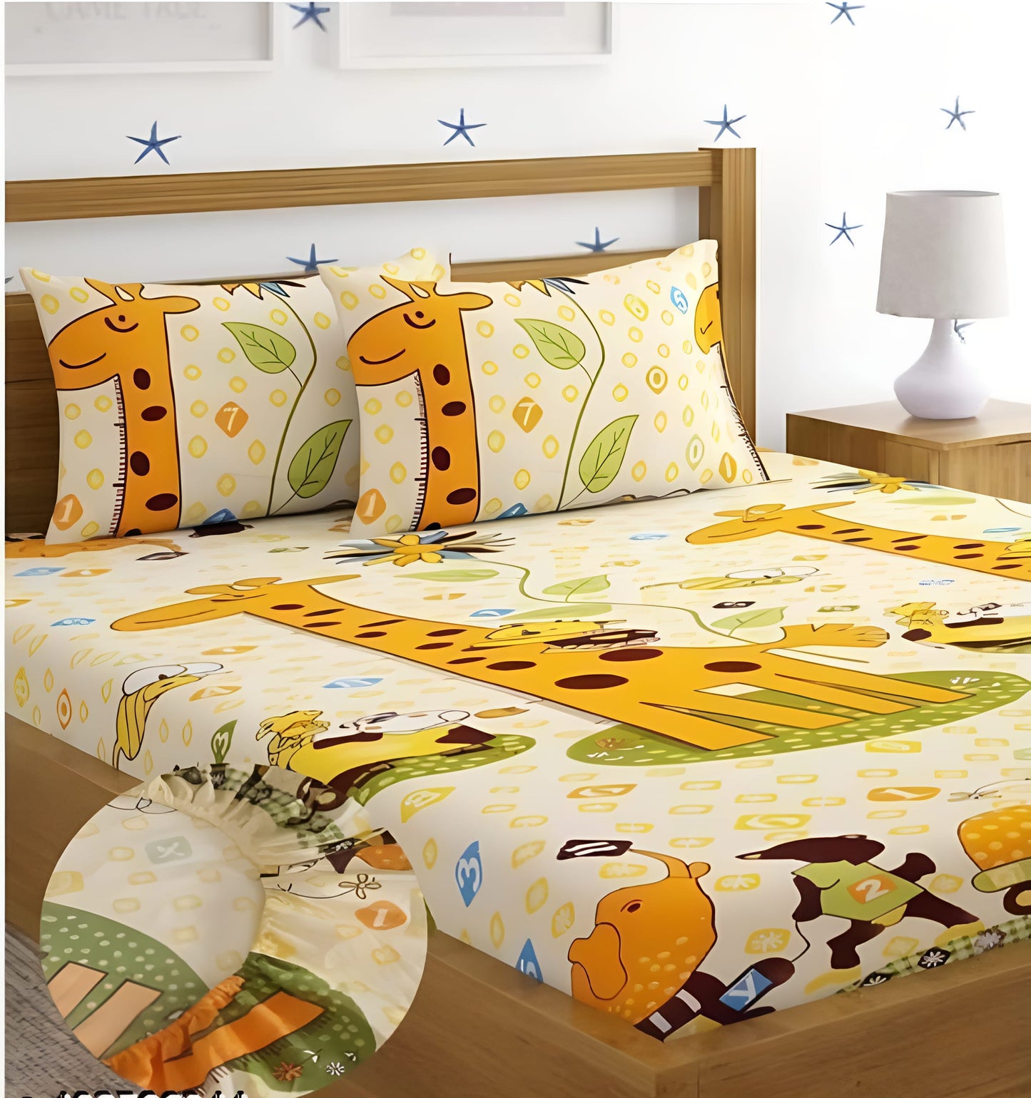 GIRAAFE Premium  Fitted Elastic Bedsheet With Two Pillow Covers  (72X78X Upto 10 Inches) & 360 Degree Elasticated