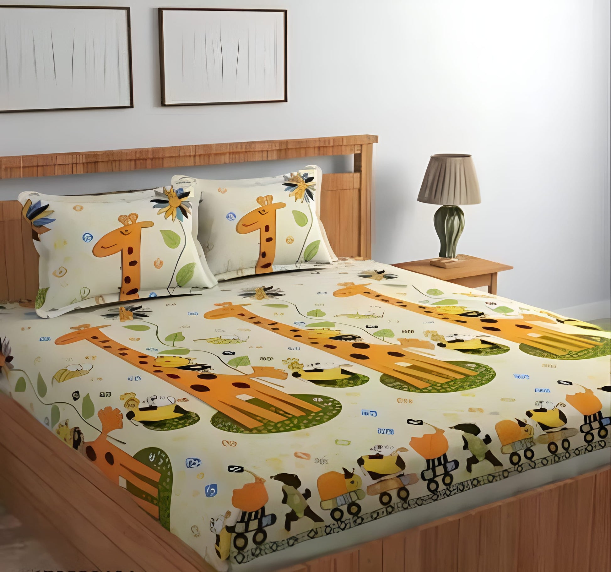 GIRAAFE Premium  Fitted Elastic Bedsheet With Two Pillow Covers  (72X78X Upto 10 Inches) & 360 Degree Elasticated