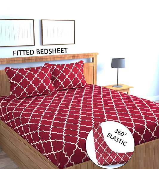 RED CARPET Premium  Fitted Elastic Bedsheet With Two Pillow Covers  (72X78X Upto 10 Inches) & 360 Degree Elasticated