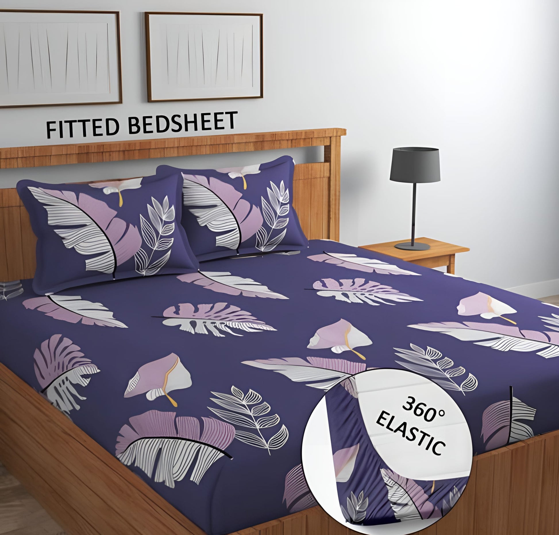 Purple Petals Premium  Fitted Elastic Bedsheet With Two Pillow Covers  (72X78X Upto 10 Inches) & 360 Degree Elasticated