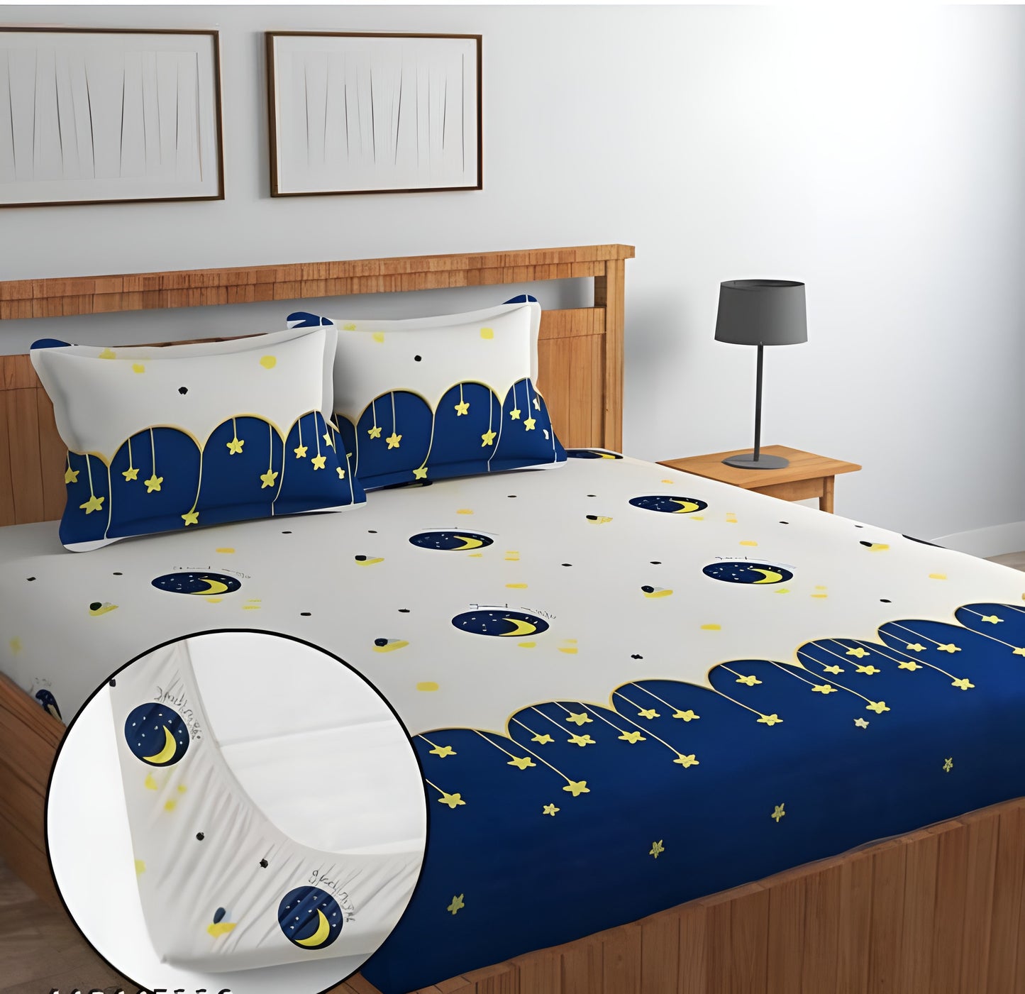 GOOD NIGHT Premium  Fitted Elastic Bedsheet With Two Pillow Covers  (72X78X Upto 10 Inches) & 360 Degree Elasticated