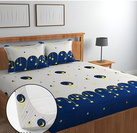 GOOD NIGHT Premium  Fitted Elastic Bedsheet With Two Pillow Covers  (72X78X Upto 10 Inches) & 360 Degree Elasticated
