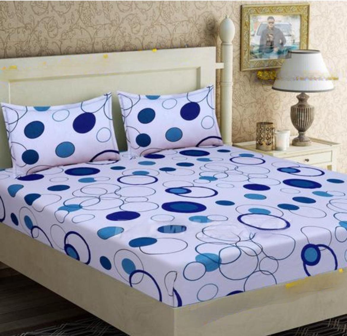 WHITE BASE Premium  Fitted Elastic Bedsheet With Two Pillow Covers  (72X78X Upto 10 Inches) & 360 Degree Elasticated