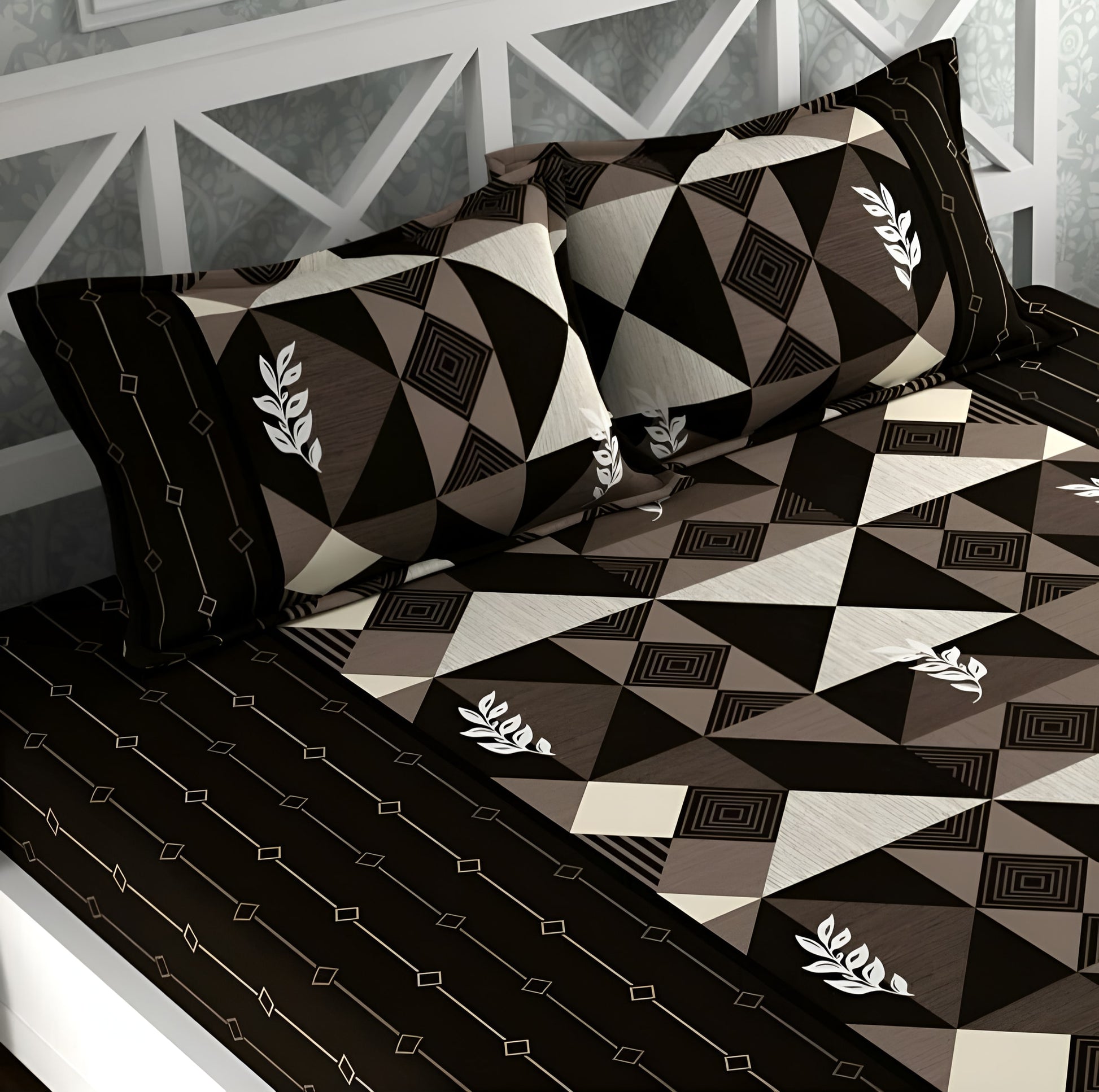 BROWN DAMASS Premium  Fitted Elastic Bedsheet With Two Pillow Covers  (72X78X Upto 10 Inches) & 360 Degree Elasticated | BS