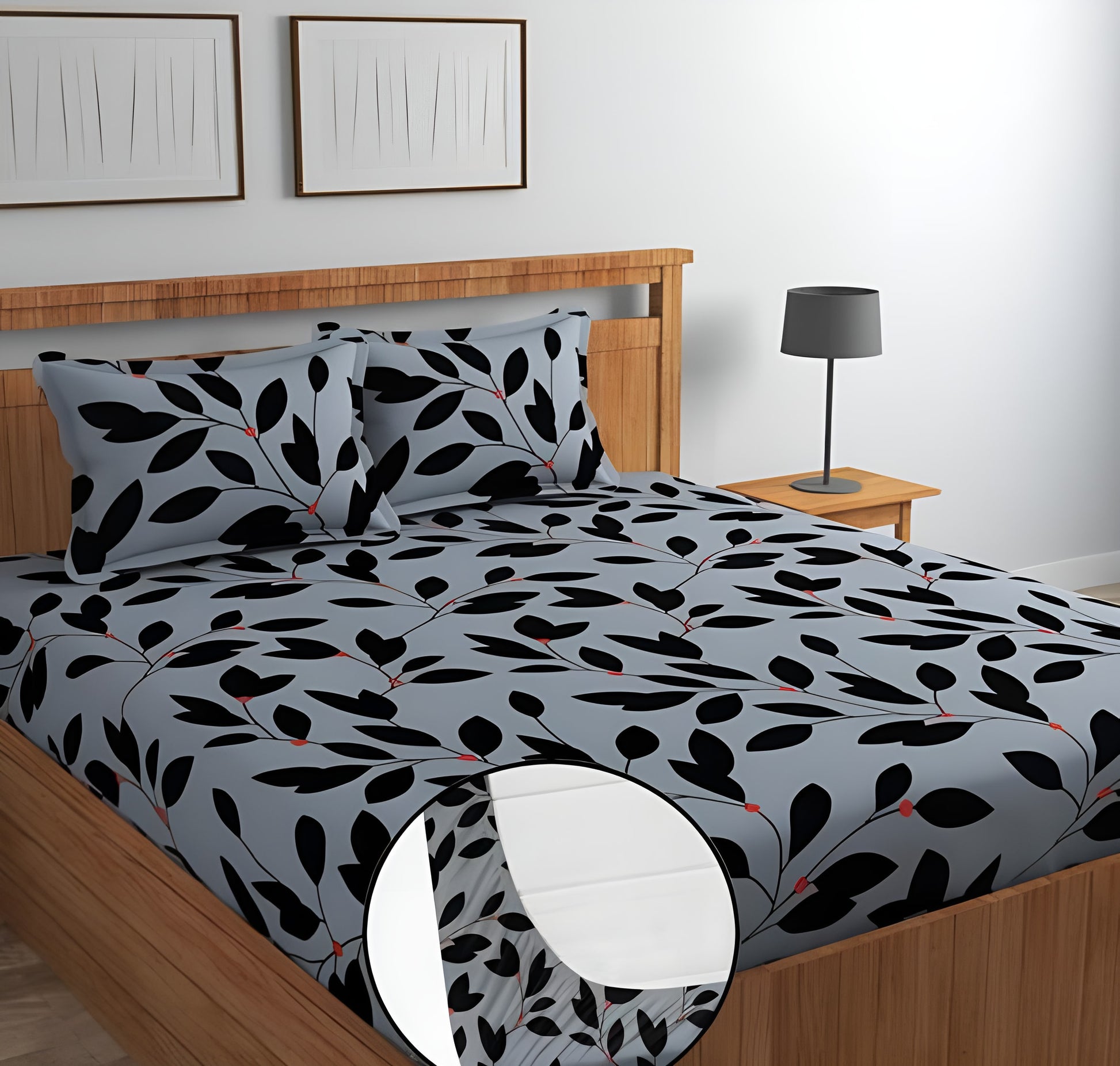 GREY AND BLACK Premium  Fitted Elastic Bedsheet With Two Pillow Covers  (72X78X Upto 10 Inches) & 360 Degree Elasticated | BS