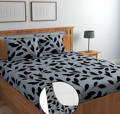 GREY AND BLACK Premium  Fitted Elastic Bedsheet With Two Pillow Covers  (72X78X Upto 10 Inches) & 360 Degree Elasticated | BS