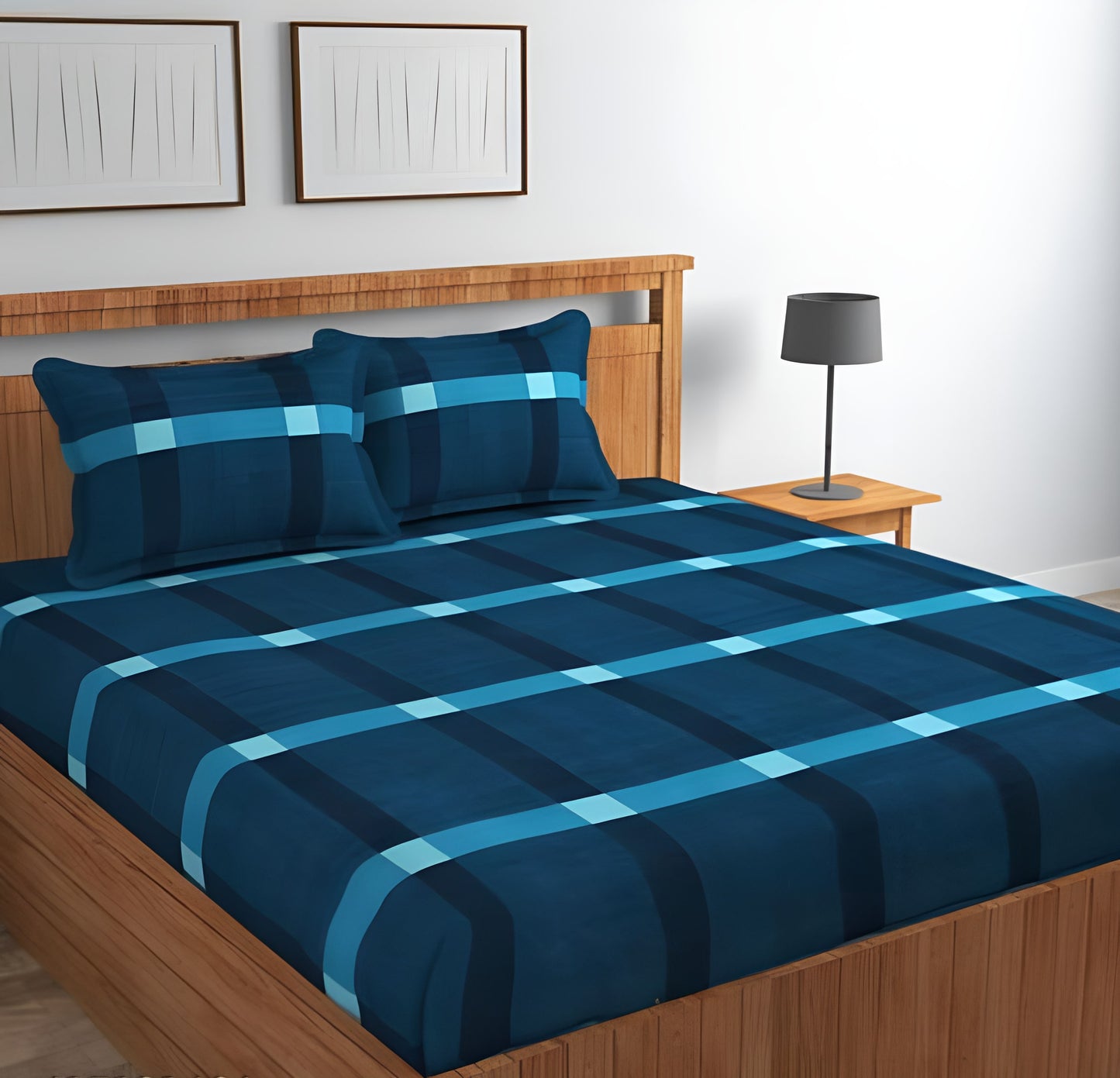 GREEN LINES Premium  Fitted Elastic Bedsheet With Two Pillow Covers  (72X78X Upto 10 Inches) & 360 Degree Elasticated | BS