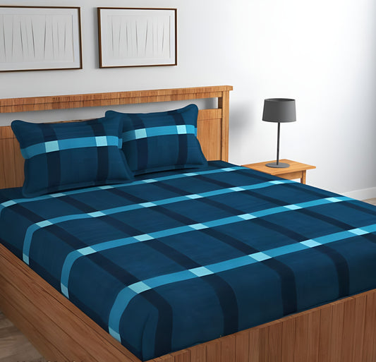 GREEN LINES Premium  Fitted Elastic Bedsheet With Two Pillow Covers  (72X78X Upto 10 Inches) & 360 Degree Elasticated | BS
