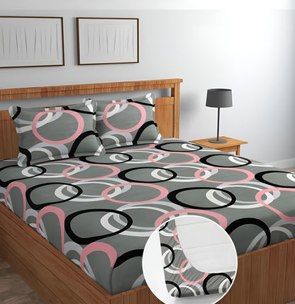 GREY ROUND Premium  Fitted Elastic Bedsheet With Two Pillow Covers  (72X78X Upto 10 Inches) & 360 Degree Elasticated | BS