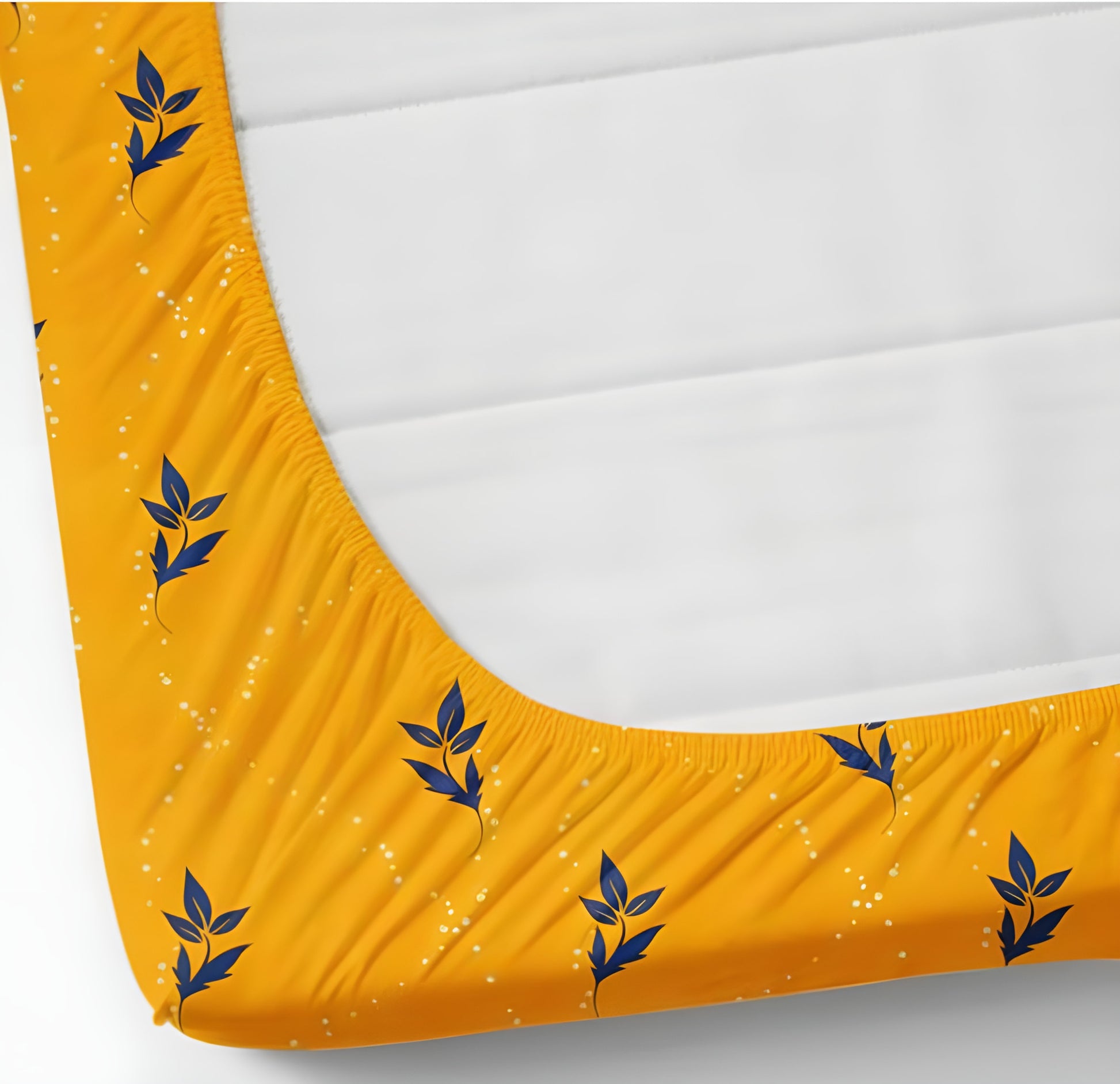 YELLOW PRINT Premium  Fitted Elastic Bedsheet With Two Pillow Covers  (72X78X Upto 10 Inches) & 360 Degree Elasticated | BS