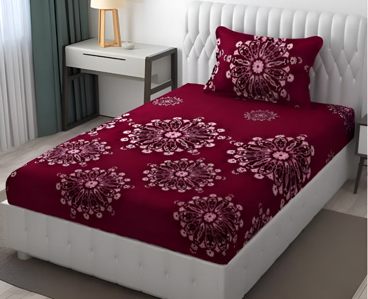 220 TC Maroon Single Bed Fitted Bedsheet Having Size 36X72 (Fits Upto 8 Inches Of Mattress)