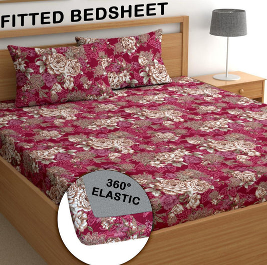ATTRACTIVE Premium  Fitted Elastic Bedsheet With Two Pillow Covers  (72X78X Upto 10 Inches) & 360 Degree Elasticated