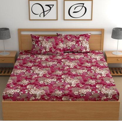 ATTRACTIVE Premium  Fitted Elastic Bedsheet With Two Pillow Covers  (72X78X Upto 10 Inches) & 360 Degree Elasticated