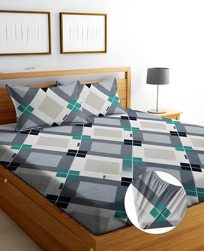 MAGIC SQUARE 220 TC  Fitted Elastic Bedsheet With Two Pillow Covers  (72X78X Upto 10 Inches) & 360 Degree Elasticated