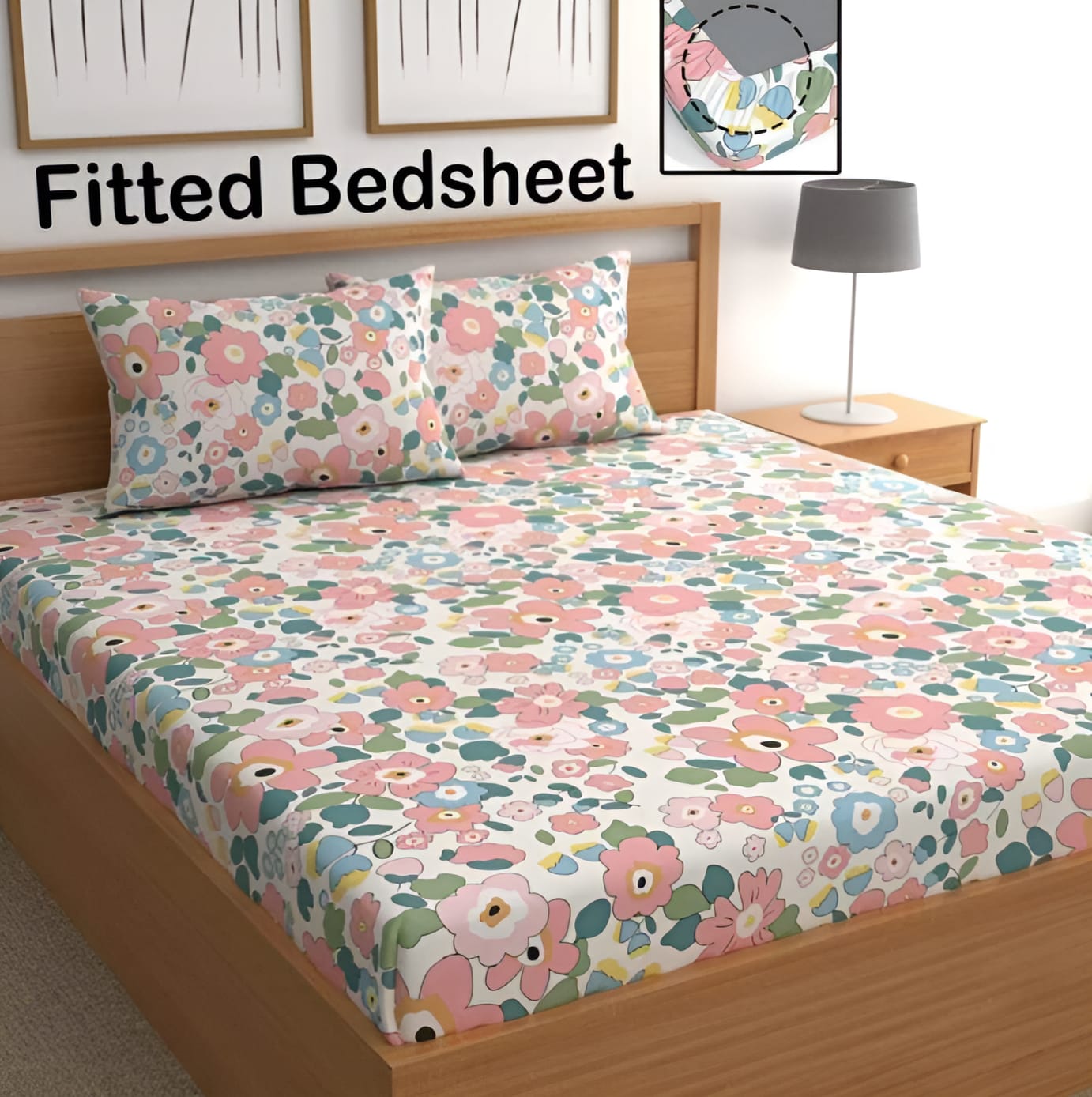 TOPNOTCH Premium  Fitted Elastic Bedsheet With Two Pillow Covers  (72X78X Upto 10 Inches) & 360 Degree Elasticated