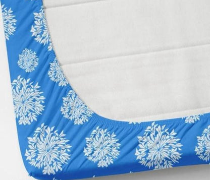 SKY BLUE DAMASS Premium King Size Fitted Elastic Bedsheet With Two Pillow Covers (72X78X Upto 10 Inches) & 360 Degree Elasticated